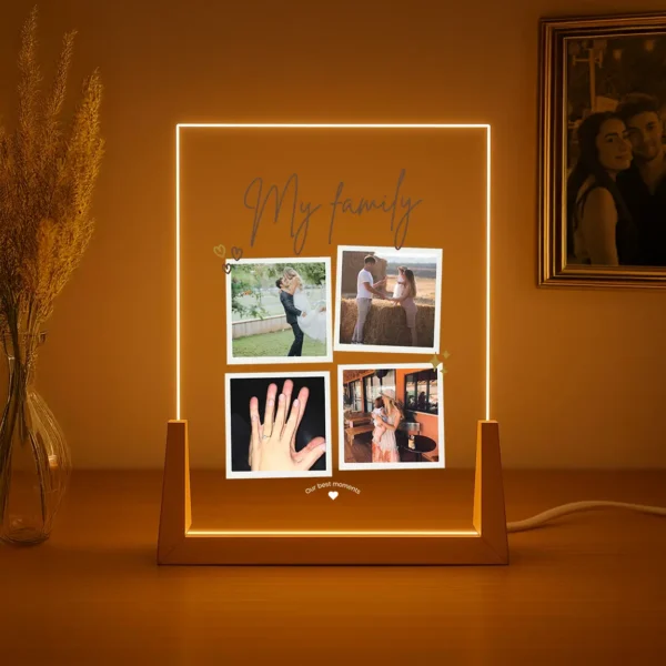 מתנה מנורת משפחתית 4 תמונות - מעוצבת אישית עם 4 תמונות
