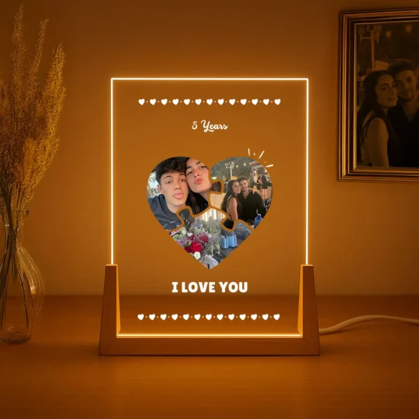 מתנה מקורית מנורת לילה מנורת לילה עם עיצוב לב בצורת פאזל מתנה