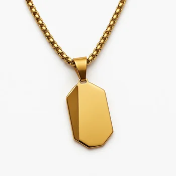 שרשרת מלבנית פלדת אל חלד יוקרתית עם חריטה ייחודית של איור זוגי