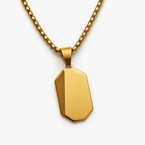 שרשרת מלבנית פלדת אל חלד יוקרתית עם חריטה ייחודית של איור זוגי