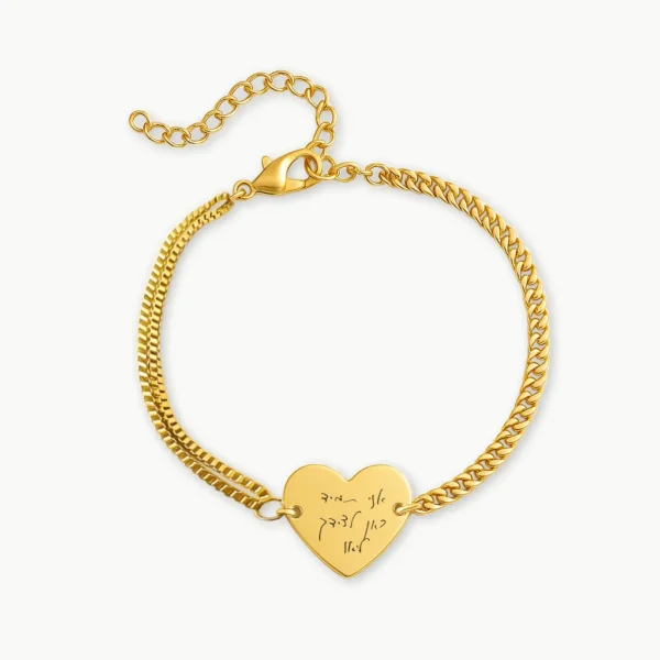 צמיד חריטה לב עדין, תכשיט יוקרתי עם חריטה אישית של הקדשה בכתב היד שלכם