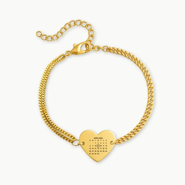 צמיד חריטה לב עדין, תכשיט יוקרתי עם חריטה אישית של תאריך מיוחד