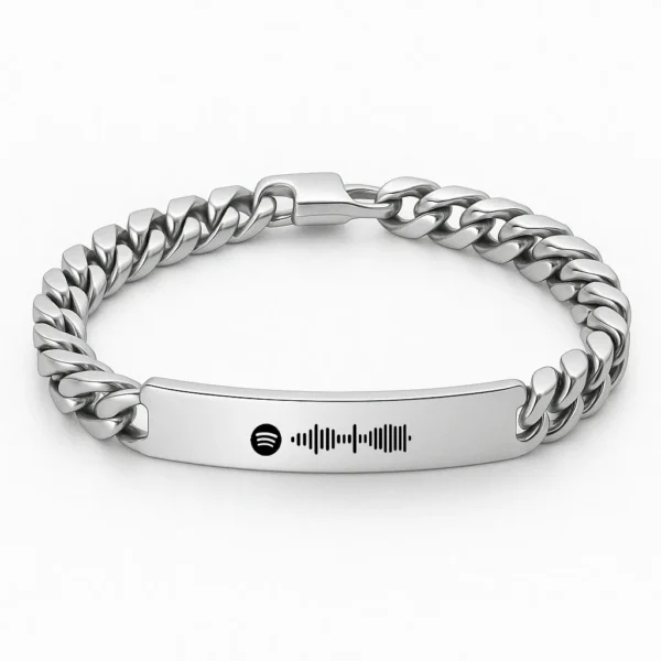 צמיד עם כסף, מתנה יוקרתית לגבר עם חריטת ספוטיפיי