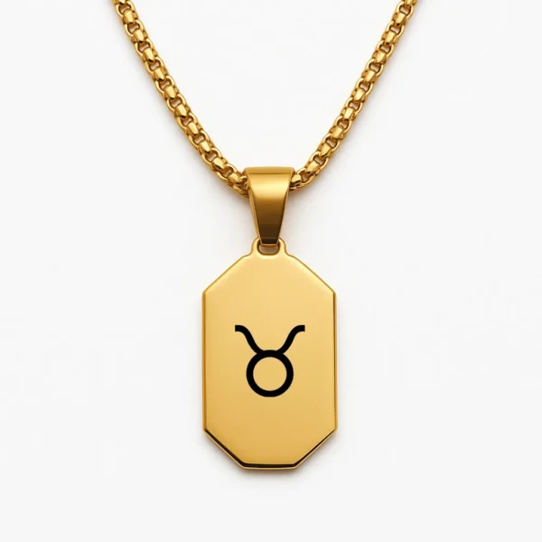 שרשרת מלבנית פלדת אל חלד יוקרתית עם חריטה ייחודית של סימן גלגל המזלות שלכם