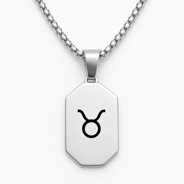 שרשרת מלבנית פלדת אל חלד יוקרתית עם חריטה ייחודית של סימן גלגל המזלות שלכם