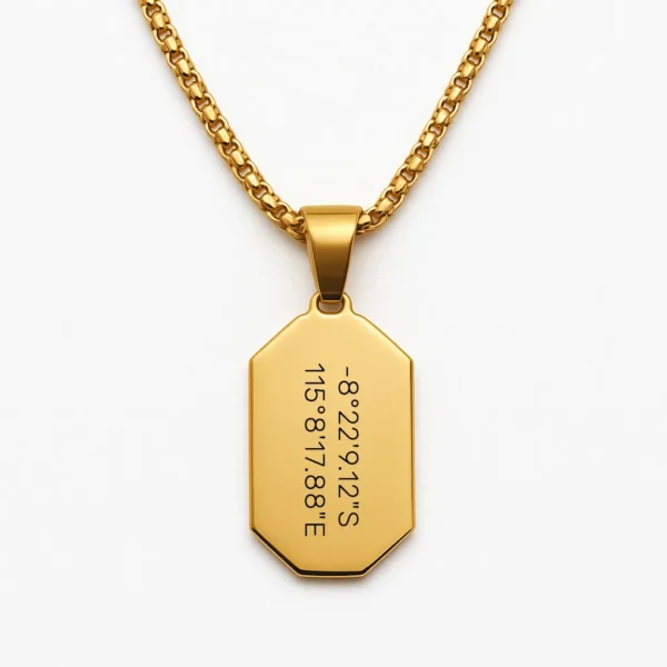 שרשרת מלבנית פלדת אל חלד יוקרתית עם חריטה ייחודית והנצחת מיקום יקר לליבכם