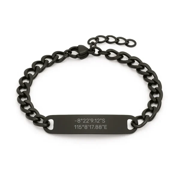 צמיד חריטה לגבר, תכשיט יוקרתי עם חריטה אישית של מיקום מיוחד בעל משמעות לליבכם