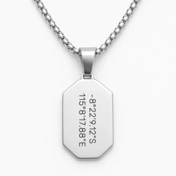 שרשרת מלבנית פלדת אל חלד יוקרתית עם חריטה ייחודית והנצחת מיקום יקר לליבכם