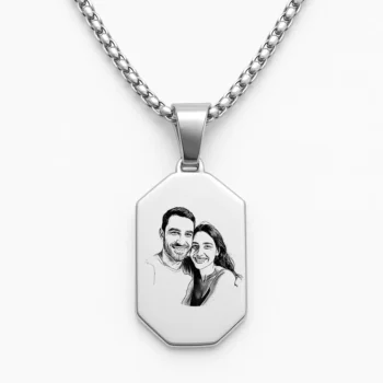 שרשרת מלבנית פלדת אל חלד יוקרתית עם חריטה ייחודית של איור זוגי