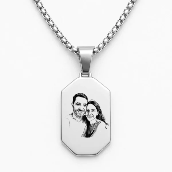 שרשרת מלבנית פלדת אל חלד יוקרתית עם חריטה ייחודית של איור זוגי