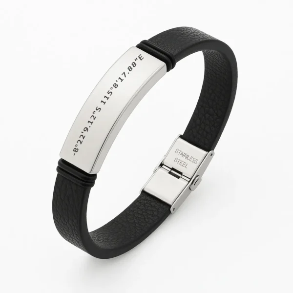 צמיד עור, מתנה יוקרתית עם חריטת קואורדינטות- נקודות ציון