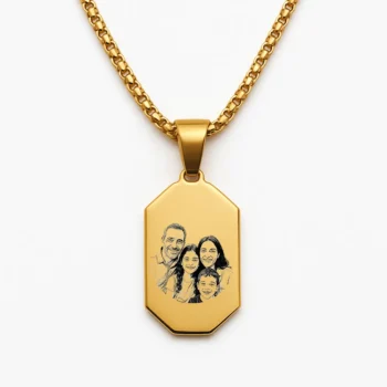 שרשרת מלבנית פלדת אל חלד יוקרתית עם חריטה ייחודית של איור משפחתי