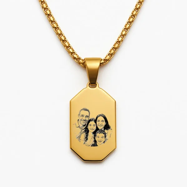 שרשרת מלבנית פלדת אל חלד יוקרתית עם חריטה ייחודית של איור משפחתי