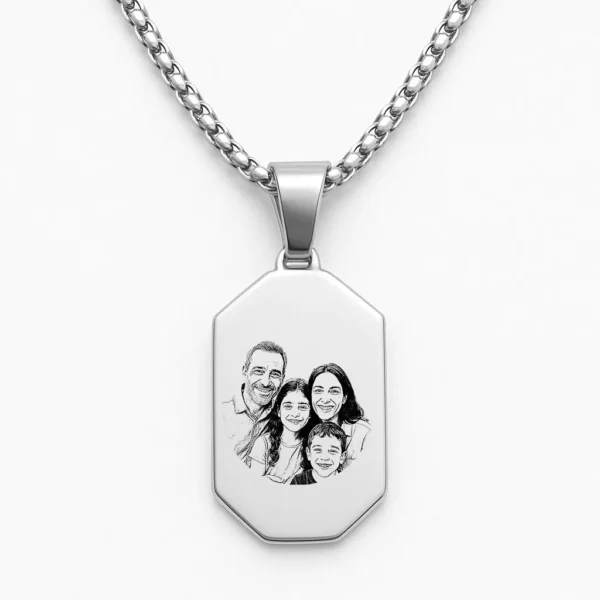 שרשרת מלבנית פלדת אל חלד יוקרתית עם חריטה ייחודית של איור משפחתי