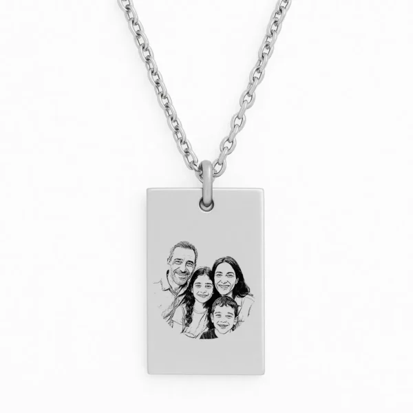 שרשרת מלבנית פלדת אל חלד יוקרתית עם חריטה משפחתית