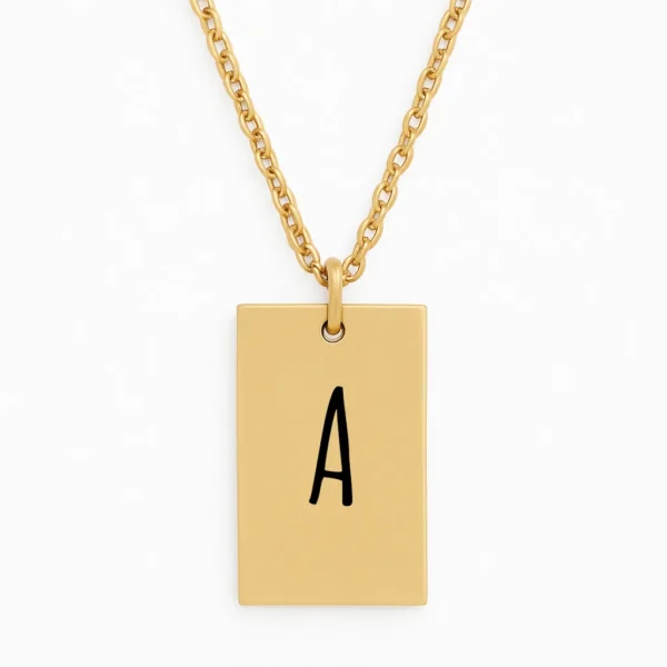 שרשרת מלבנית פלדת אל חלד יוקרתית עם חריטה ייחודית של אות