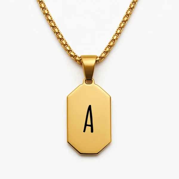 שרשרת מלבנית פלדת אל חלד יוקרתית עם חריטה ייחודית של אות