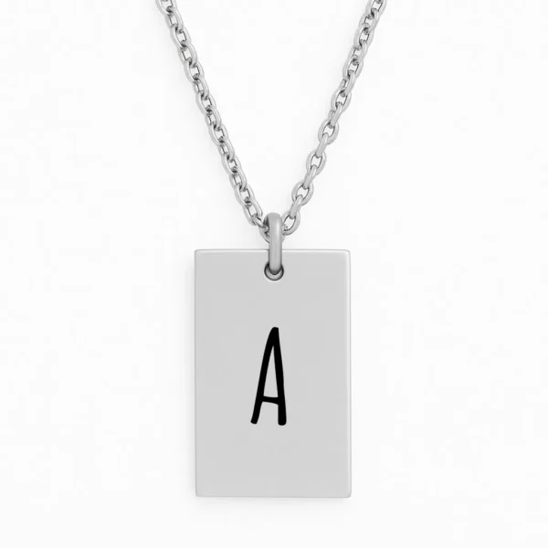 שרשרת מלבנית פלדת אל חלד יוקרתית עם חריטה ייחודית של אות