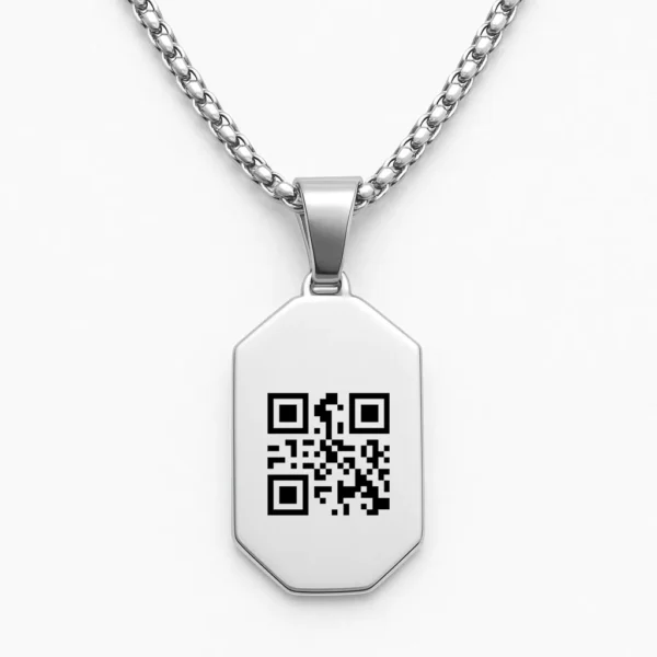 שרשרת מלבנית פלדת אל חלד יוקרתית עם חריטה ייחודית של ברקוד אישי