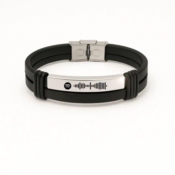 צמיד עם כסף, מתנה יוקרתית לגבר עם חריטה של קוד ספוטיפיי