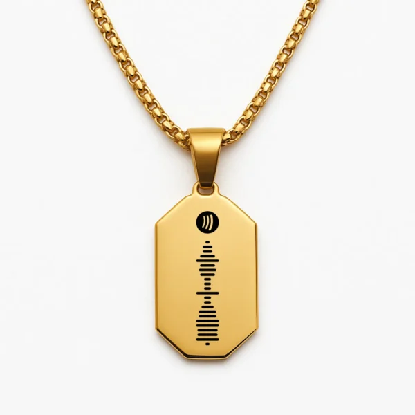 שרשרת מלבנית פלדת אל חלד יוקרתית עם חריטה ייחודית של ברקוד ספוטיפיי