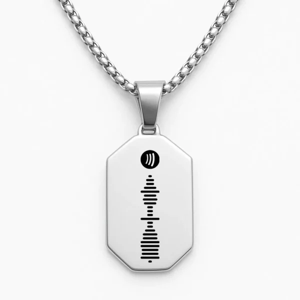 שרשרת מלבנית פלדת אל חלד יוקרתית עם חריטה ייחודית של ברקוד ספוטיפיי