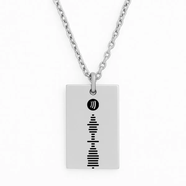 שרשרת מלבנית פלדת אל חלד יוקרתית עם חריטה ייחודית ברקוד לספוטיפיי