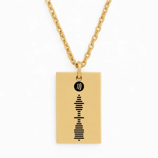 שרשרת מלבנית פלדת אל חלד יוקרתית עם חריטה ייחודית ברקוד לספוטיפיי