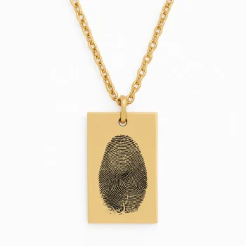 שרשרת מלבנית פלדת אל חלד יוקרתית עם חריטה ייחודית של טביעת אצבע