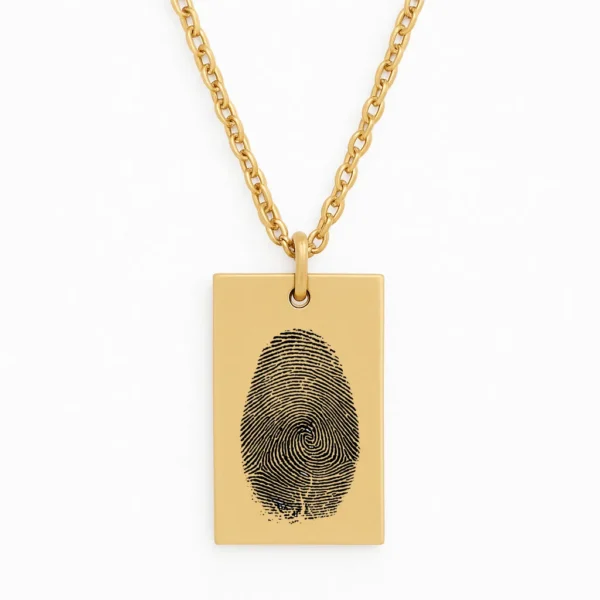 שרשרת מלבנית פלדת אל חלד יוקרתית עם חריטה ייחודית של טביעת אצבע