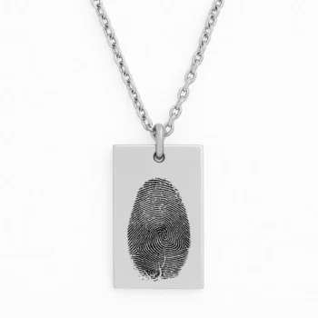 שרשרת מלבנית פלדת אל חלד יוקרתית עם חריטה ייחודית של טביעת אצבע