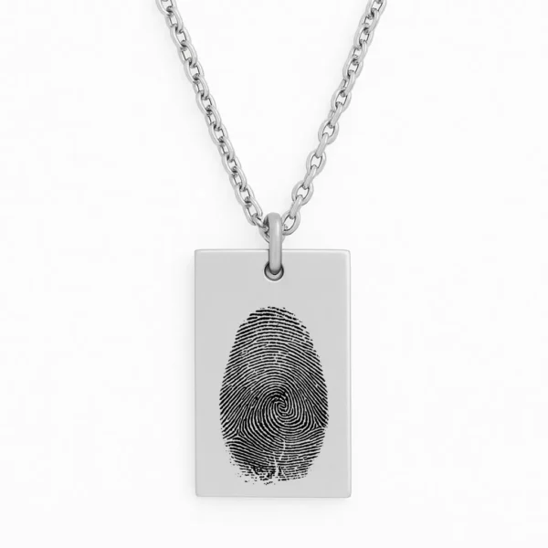 שרשרת מלבנית פלדת אל חלד יוקרתית עם חריטה ייחודית של טביעת אצבע
