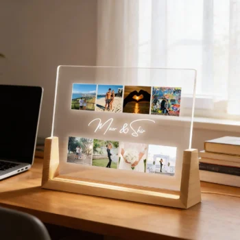 מתנה מעוצבת לבית מנורה אישית עם תמונות - מנורה עם 8 תמונות ושמות