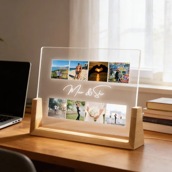 מתנה מעוצבת לבית מנורה אישית עם תמונות - מנורה עם 8 תמונות ושמות