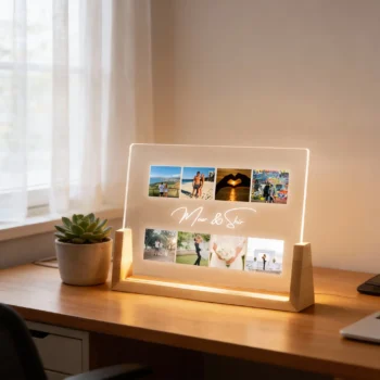 מתנה מעוצבת לבית מנורה אישית עם תמונות - מנורה עם 8 תמונות ושמות