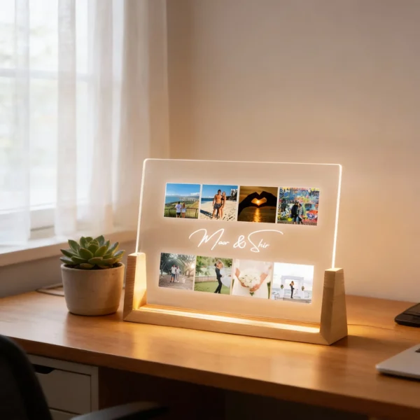 מתנה מעוצבת לבית מנורה אישית עם תמונות - מנורה עם 8 תמונות ושמות