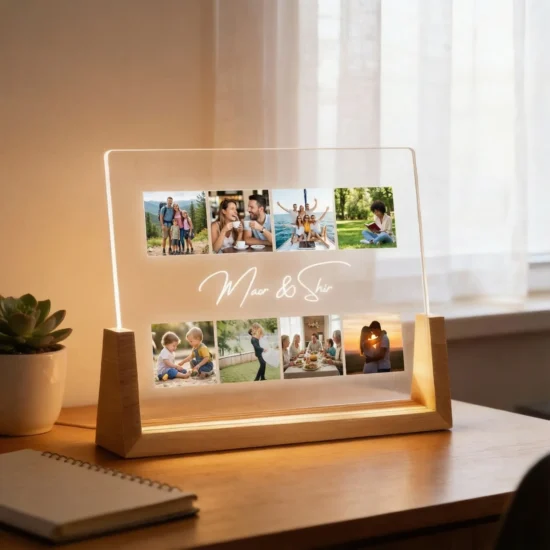 מתנה מעוצבת לבית מנורה אישית עם תמונות - מנורה עם 8 תמונות ושמות