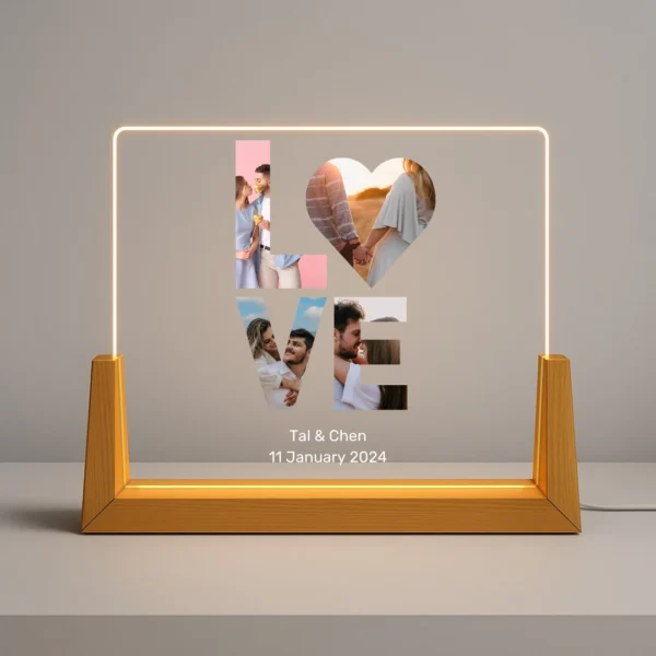 מנורת לילה בצורת Love עם 4 תמונות לרוחב