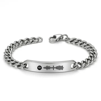 צמיד חריטה לגבר, תכשיט יוקרתי עם חריטת הקדשה אישית ברקוד ספוטיפיי