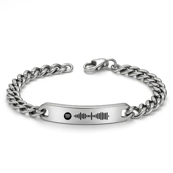 צמיד חריטה לגבר, תכשיט יוקרתי עם חריטת הקדשה אישית ברקוד ספוטיפיי