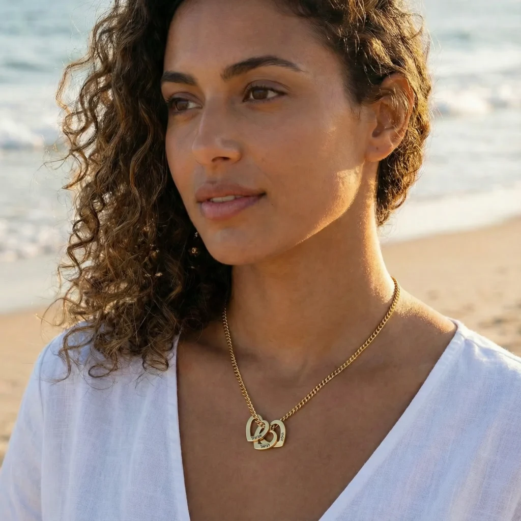 ⁦שרשרת לאישה עם שמות הילדים – שרשרת לבבות⁩ – תמונה ⁦2⁩