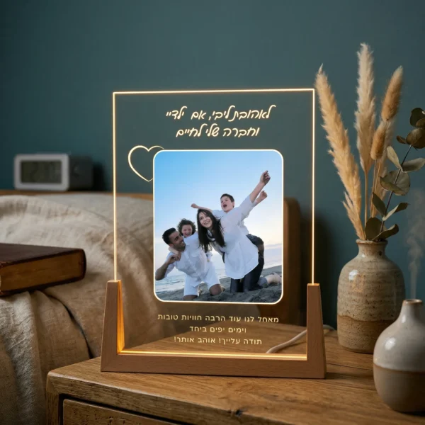 ⁦מנורה לבן/בת זוג - מותאם אישית עם תמונה והקדשה⁩ – תמונה ⁦2⁩