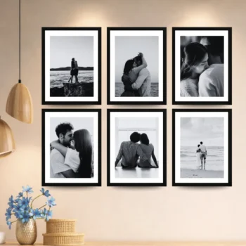 קיר גלריה מעוצב: 6 מסגרות עץ עם פיתוח תמונות