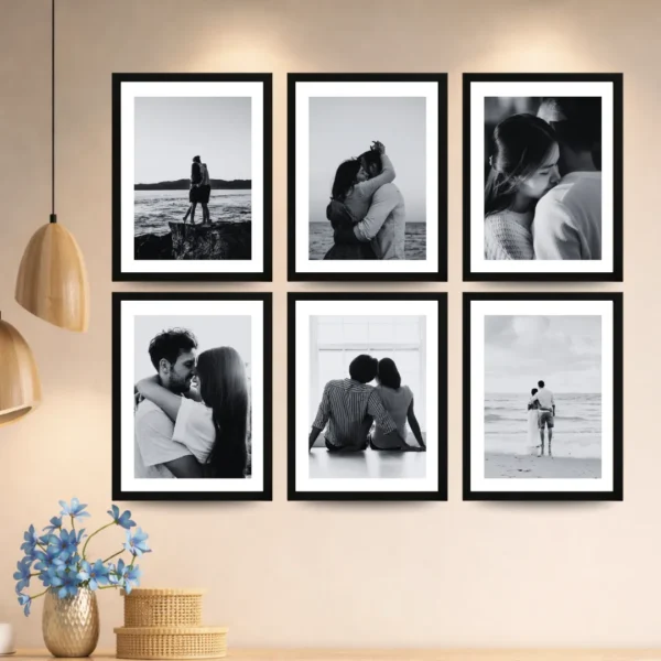 קיר גלריה מעוצב: 6 מסגרות עץ עם פיתוח תמונות