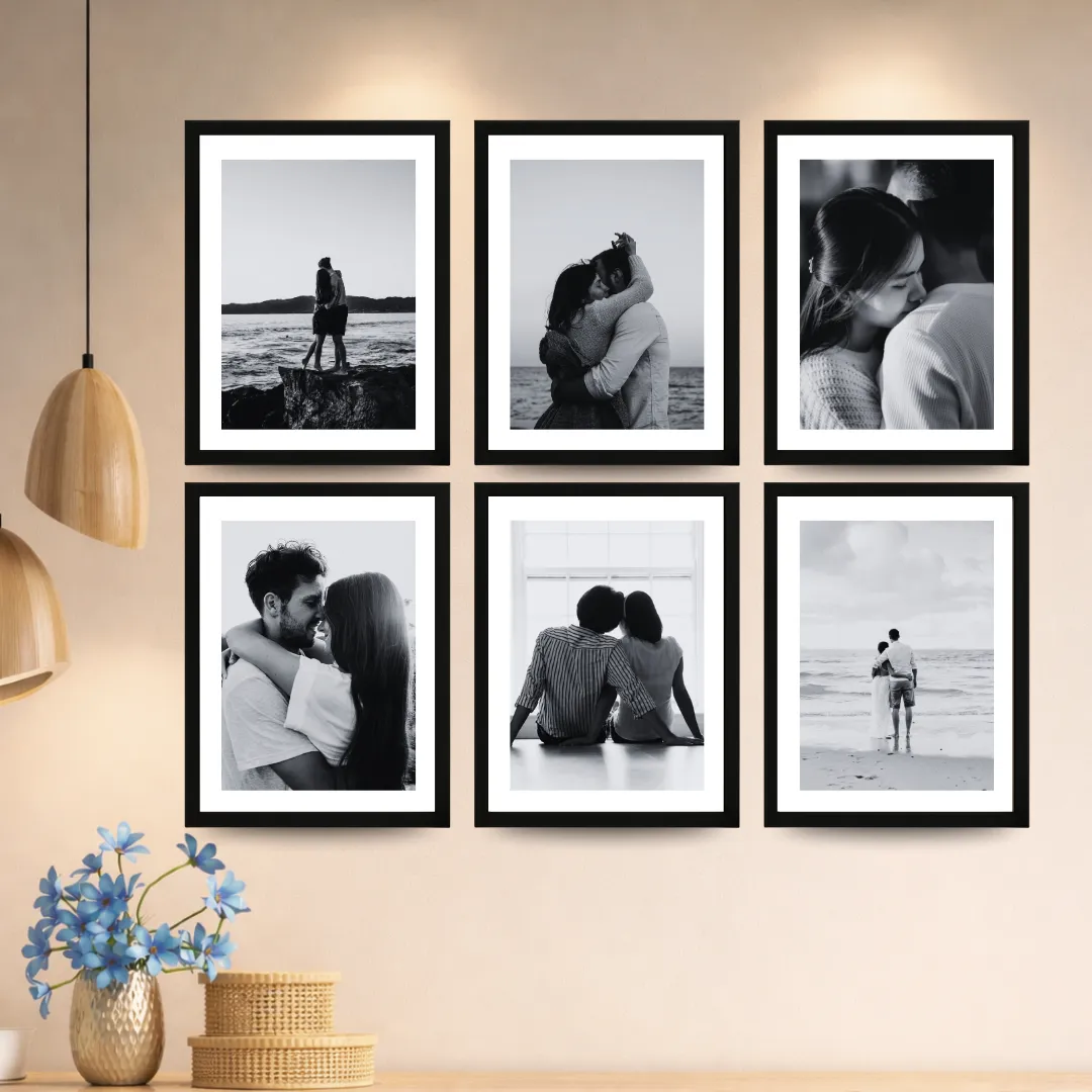 קיר גלריה מעוצב: 6 מסגרות עץ עם פיתוח תמונות