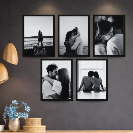 קיר גלריה מעוצב: 5 מסגרות עץ עם פיתוח תמונות
