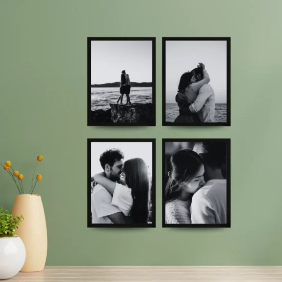 קיר גלריה מעוצב: 4 מסגרות עץ עם פיתוח תמונות