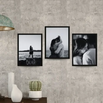 קיר גלריה מעוצב: 3 מסגרות עץ עם פיתוח תמונות