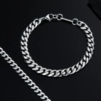 צמיד לגבר מתנה יוקרתית פלדת אל חלד בצבע כסף