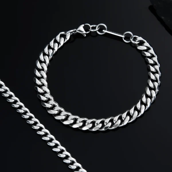 צמיד לגבר מתנה יוקרתית פלדת אל חלד בצבע כסף – תמונה 3